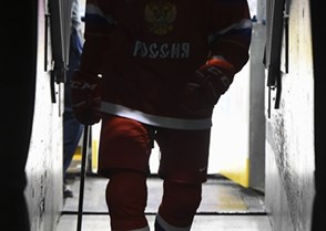 TORONTO, CANADA - DECEMBER 31: Russia's Yakov Trenin #25 enters the players tunnel following warm ups  during preliminary round action at the 2017 IIHF World Junior Championship. (Photo by Matt Zambonin/HHOF-IIHF Images)